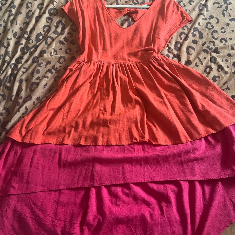 Anthropologie 100% raw silk ruffle high low open back dress